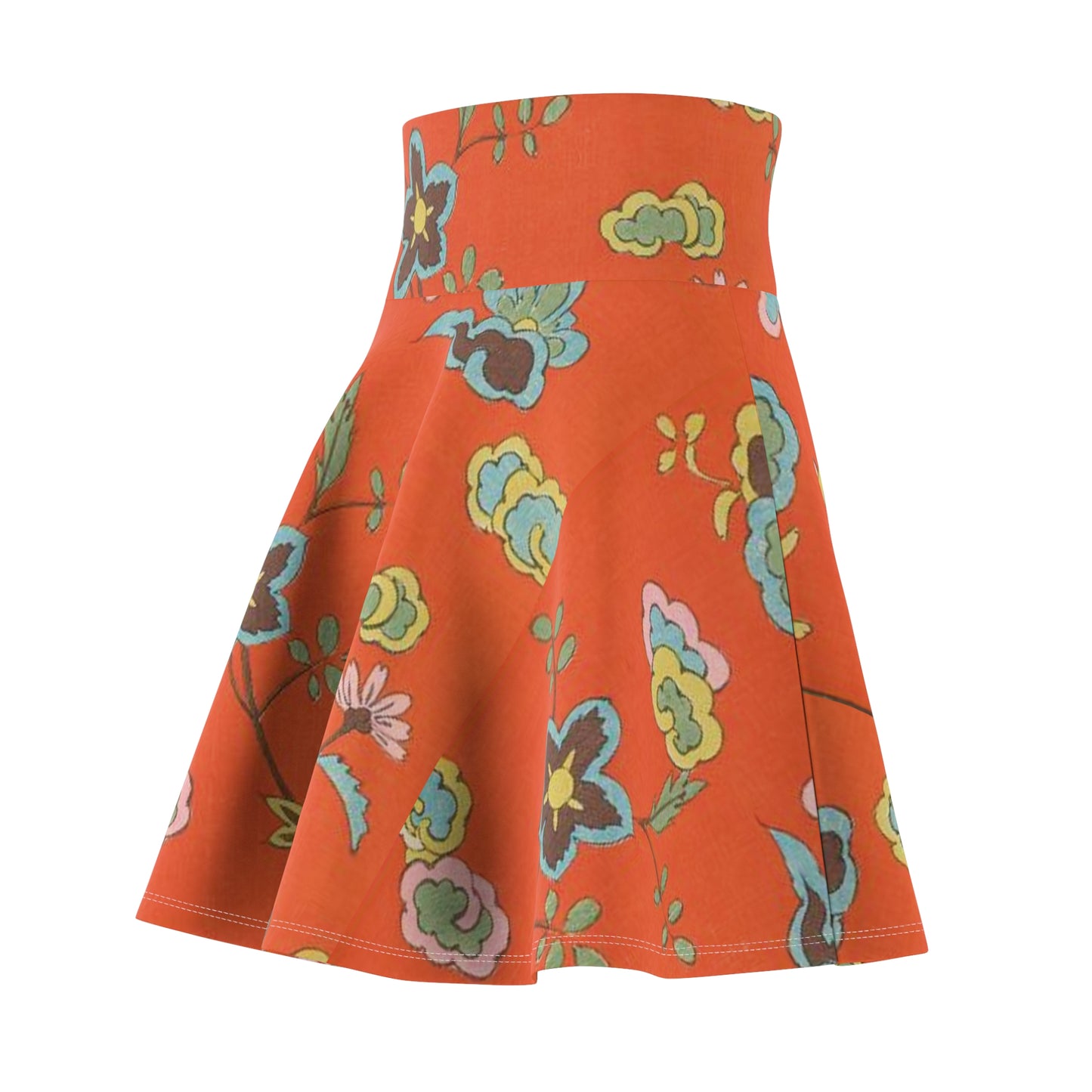 Floral Orange Skirt – Retro Bloom A-Line - Vintage Japanese Fabric Design with Comfy, lightweight fabric, Woman-Owned Business & Artist