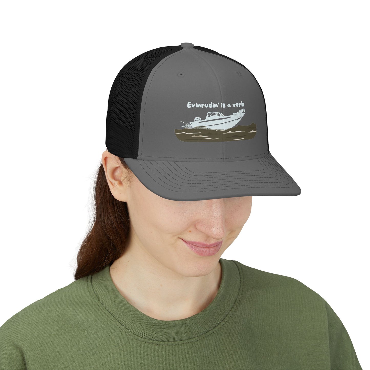 Boat Life Trucker Hat / Cap — "Evinrudin is a Verb" Snapback Hat celebrating days on the lake or river and Summer vibes