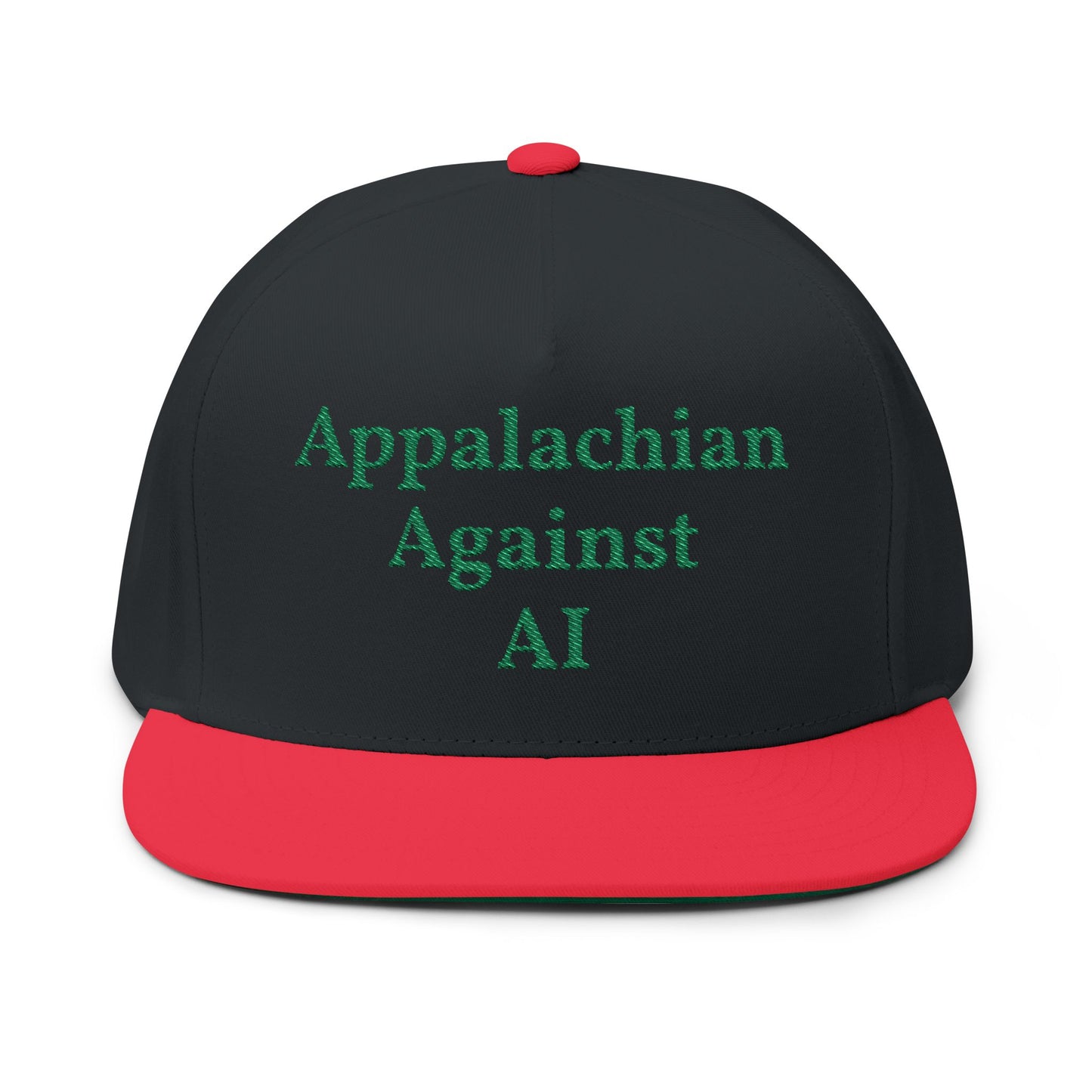 ANTI AI - NO AI hat with Embroidered "Appalachian Against AI" Flat Bill Cap — Statement Hat Against Artificial Intelligence WOMAN OWNED BUSIINESS