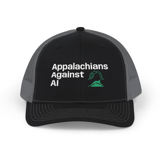 Appalachians Against AI - Snapback Trucker Hat — Mountain Pride Mesh Cap SAVE APPALACHIA FROM DATA CENTERS - ANTI AI hat