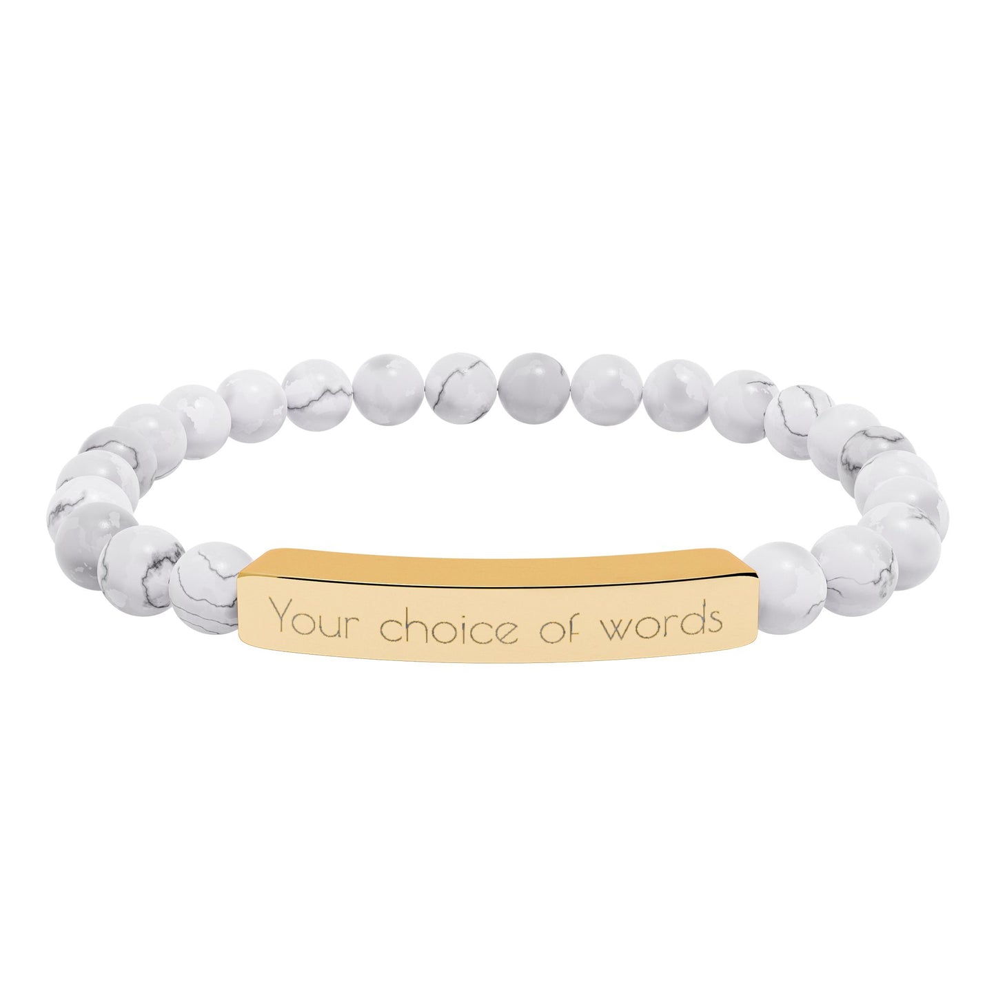 Custom Engravable Natural Stone Bead Bracelet — Personalized Bar Stretch Bracelet - YOU CHOOSE THE WORDS or PHRASE