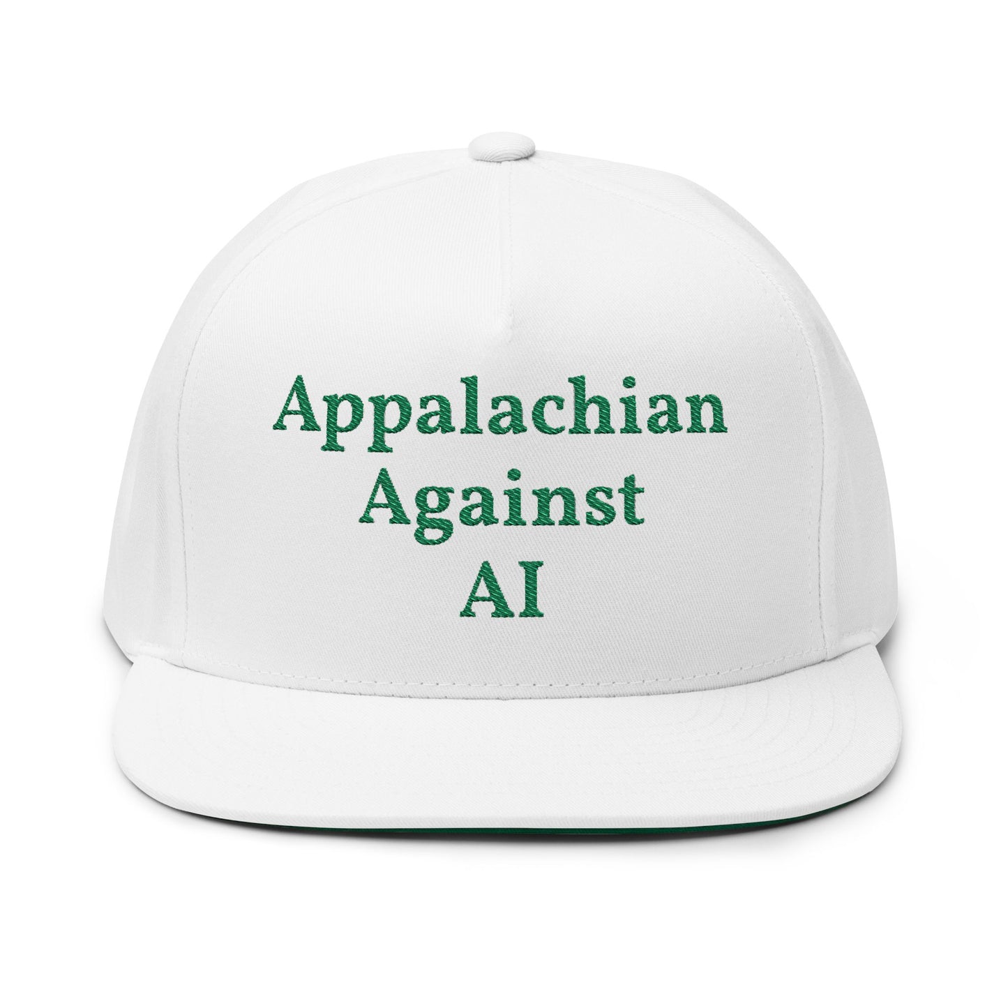 ANTI AI - NO AI hat with Embroidered "Appalachian Against AI" Flat Bill Cap — Statement Hat Against Artificial Intelligence WOMAN OWNED BUSIINESS