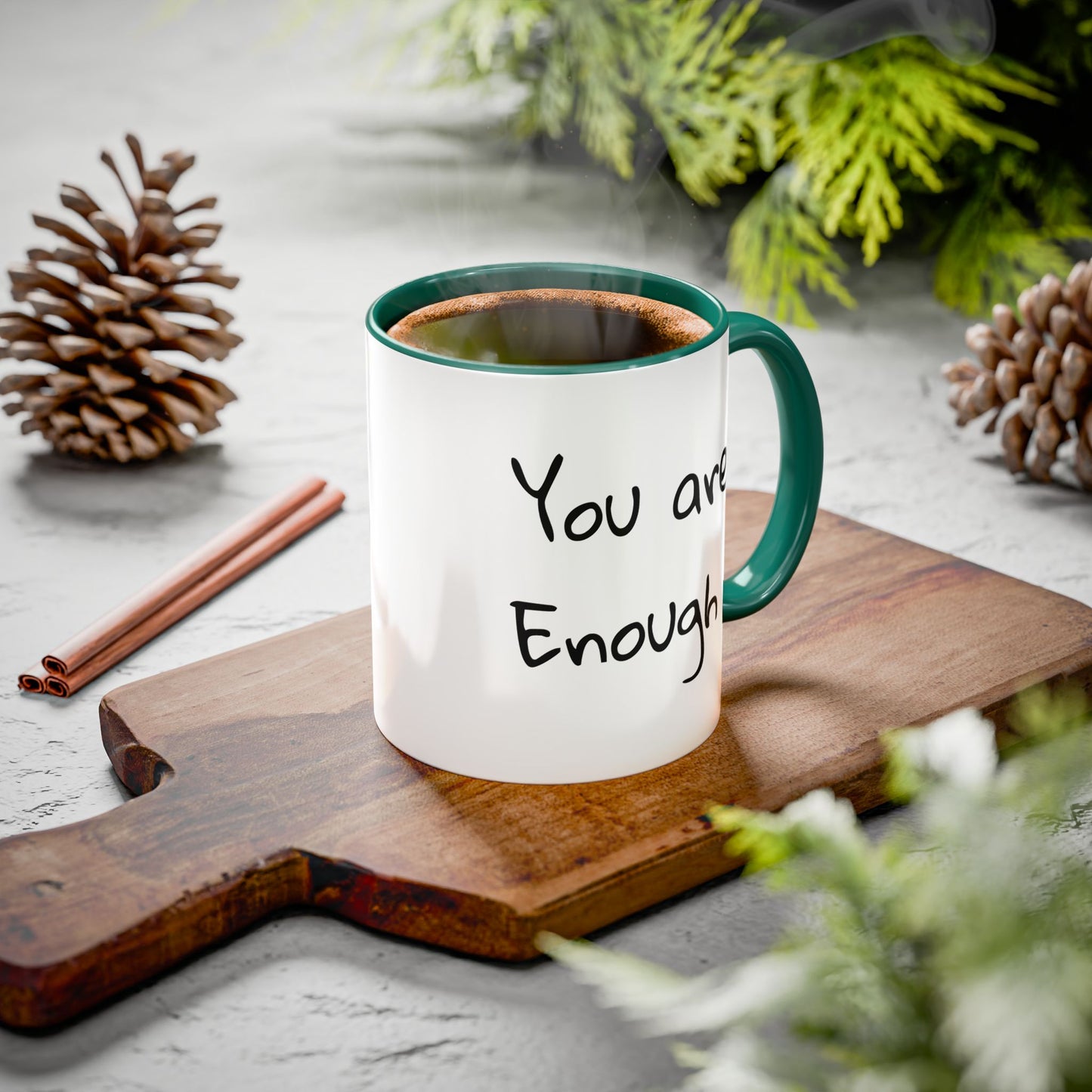 CAT LGBTQ Pride Parade "You are Enough" Coffee Mug — Color Accent 11oz & 15oz - Kitties on Parade!