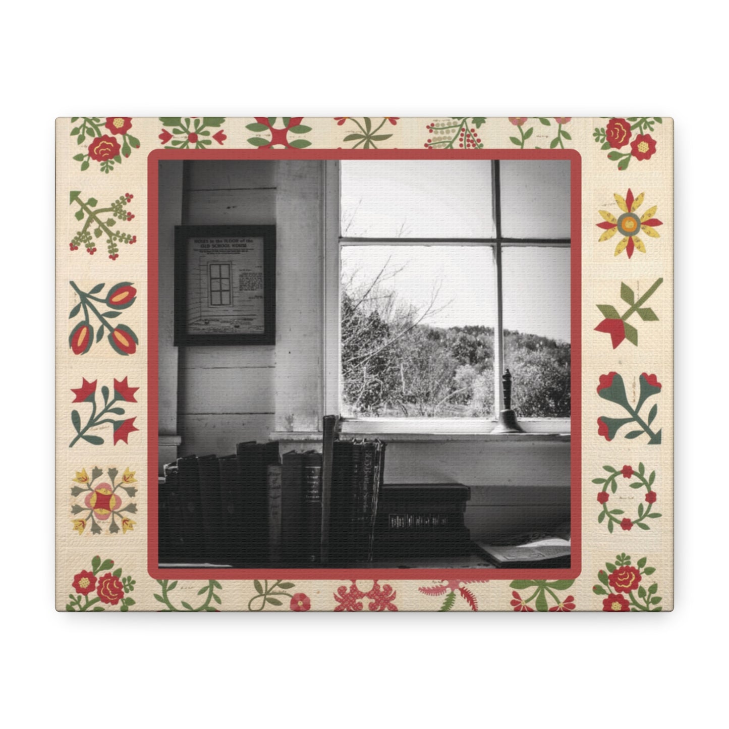 Floral Frame Vintage Photo Stretched Canvas Wall Art
