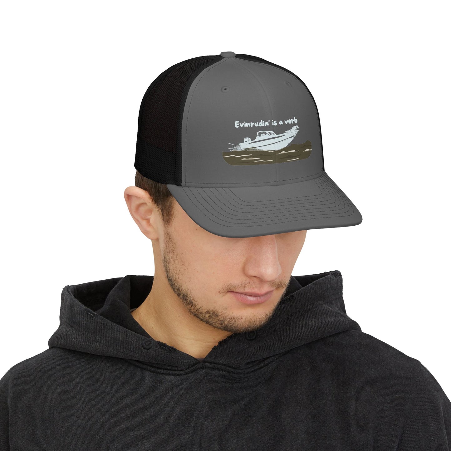 Boat Life Trucker Hat / Cap — "Evinrudin is a Verb" Snapback Hat celebrating days on the lake or river and Summer vibes