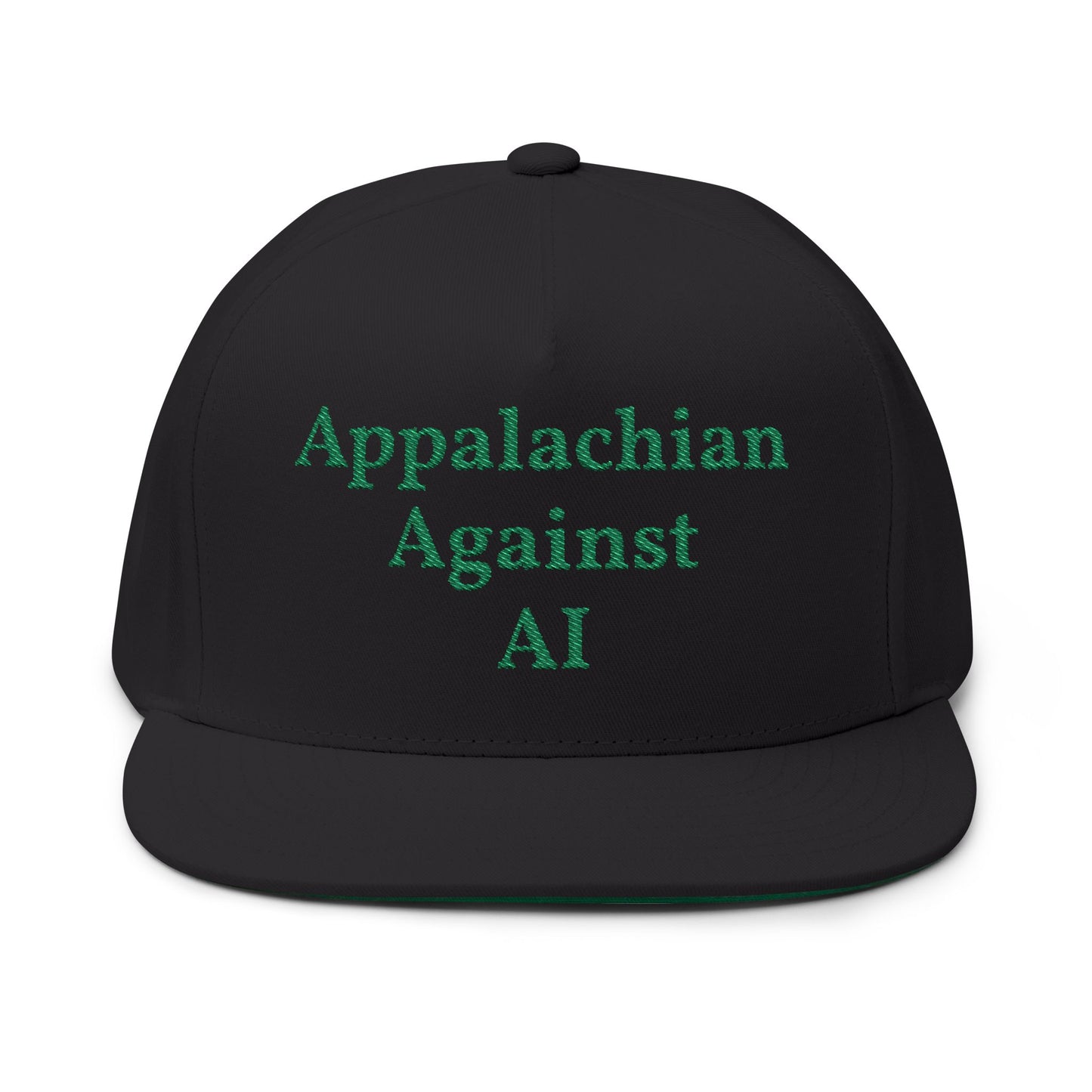 ANTI AI - NO AI hat with Embroidered "Appalachian Against AI" Flat Bill Cap — Statement Hat Against Artificial Intelligence WOMAN OWNED BUSIINESS