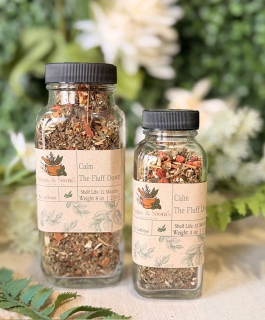 Calm the Fluff Down NATURAL ORGANIC HERBAL Loose Leaf TEA w/ Ashwagandha, lemon balm, motherwort, strawberrr & more