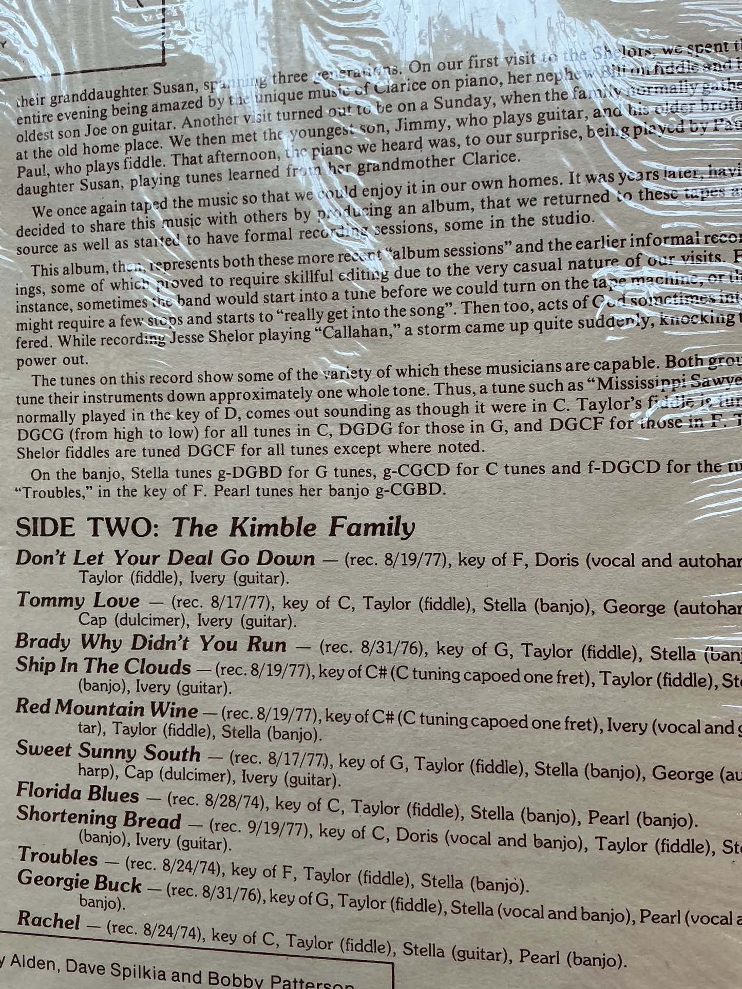 1979 RARE Vinyl Record - Eight Miles Apart: Old Time Music from Patrick & Carroll County, Virginia w/ Kimble & Shelor Families, with liner notes/insert - 1970s bluegrass Old-Time Music