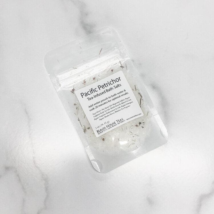 Pacific Petrichor Tea-Infused Bath Salts - Natural Bath and Body Care - Epsom & Sea Salts, Lemongrass, flowers, matcha green tea infused sea salt