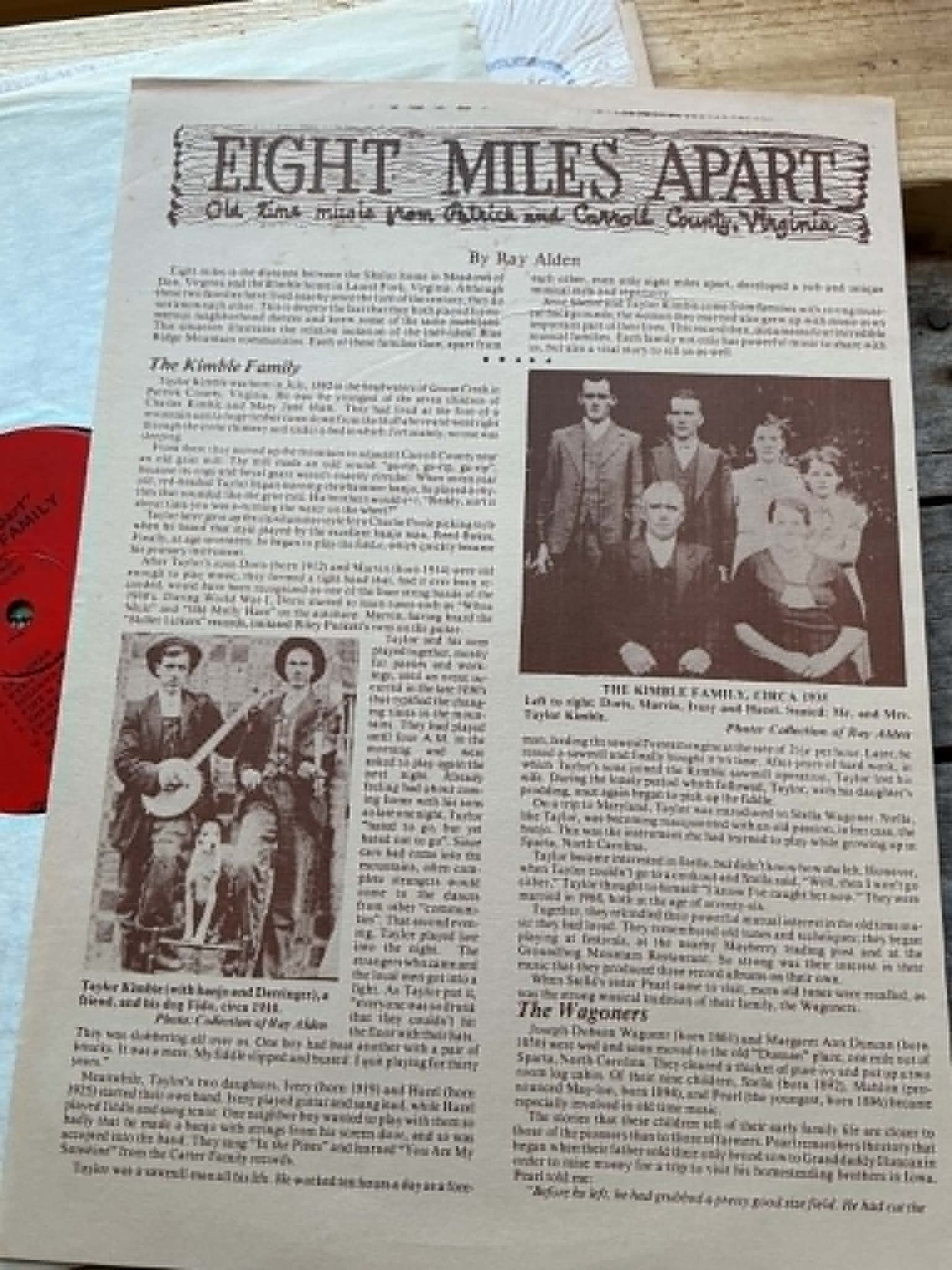 1979 RARE Vinyl Record - Eight Miles Apart: Old Time Music from Patrick & Carroll County, Virginia w/ Kimble & Shelor Families, with liner notes/insert - 1970s bluegrass Old-Time Music