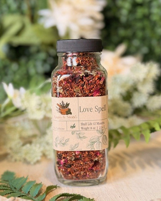 Love Spell Herbal Tea - Promotes Relaxation, Calmness - Natural & Organic Red Raspberry, Elderberries, Cranberry, Hibiscus - Magical Feeling Tea Ritual - LOOSE LEAF TEA