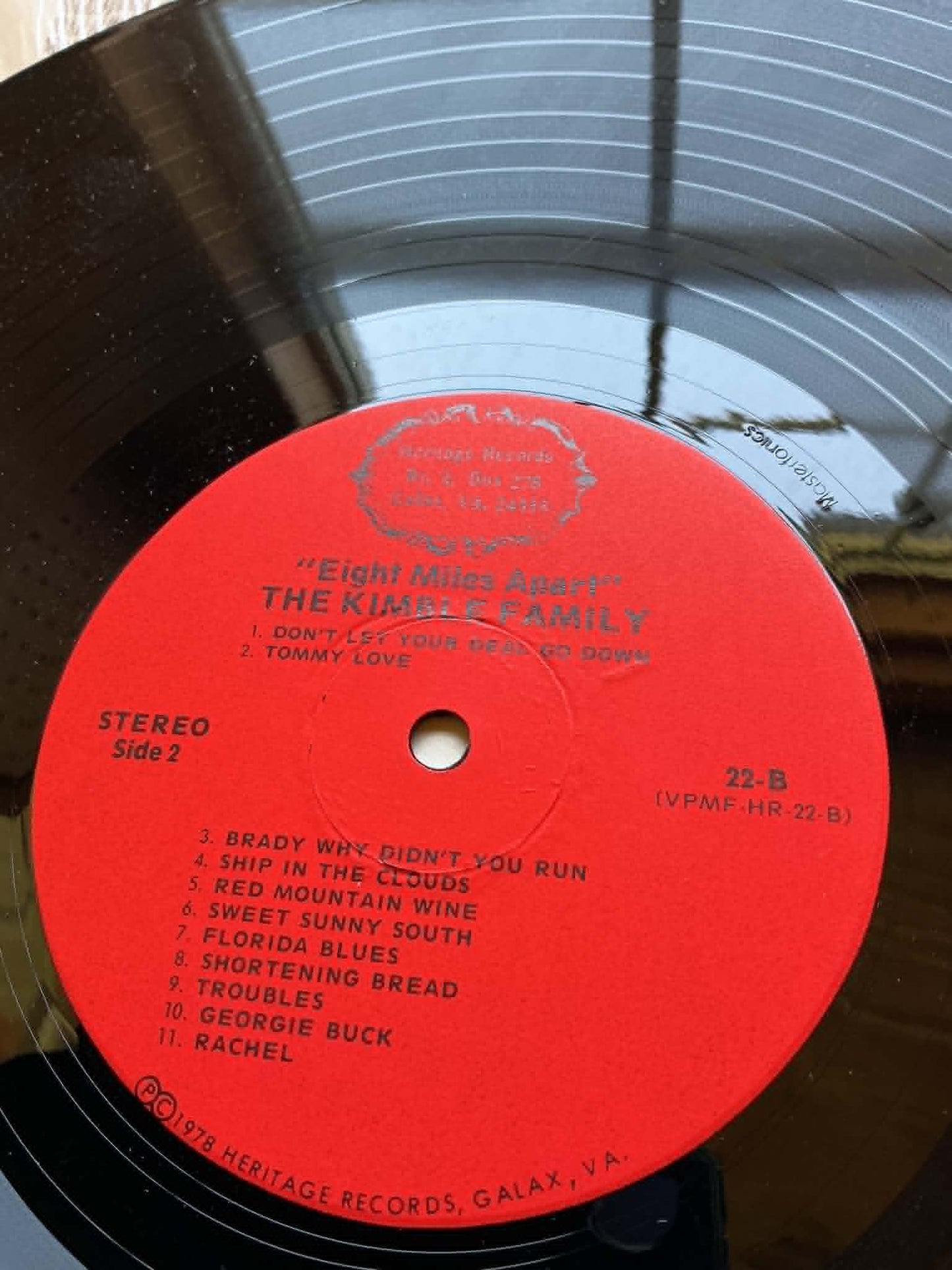 1979 RARE Vinyl Record - Eight Miles Apart: Old Time Music from Patrick & Carroll County, Virginia w/ Kimble & Shelor Families, with liner notes/insert - 1970s bluegrass Old-Time Music