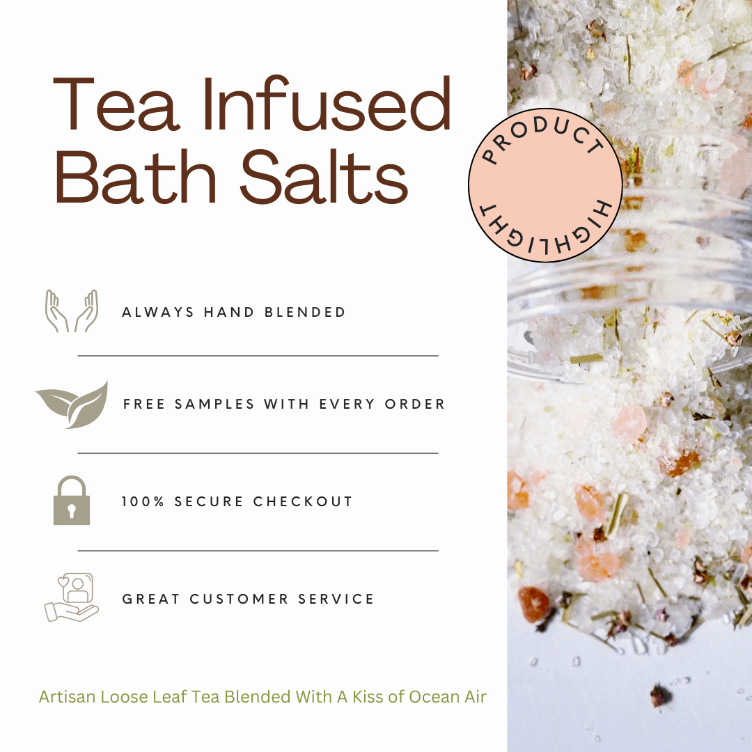 Pacific Petrichor Tea-Infused Bath Salts - Natural Bath and Body Care - Epsom & Sea Salts, Lemongrass, flowers, matcha green tea infused sea salt
