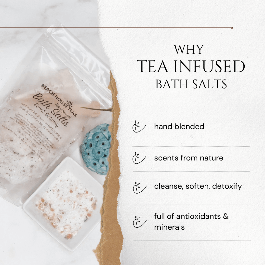 Pacific Petrichor Tea-Infused Bath Salts - Natural Bath and Body Care - Epsom & Sea Salts, Lemongrass, flowers, matcha green tea infused sea salt